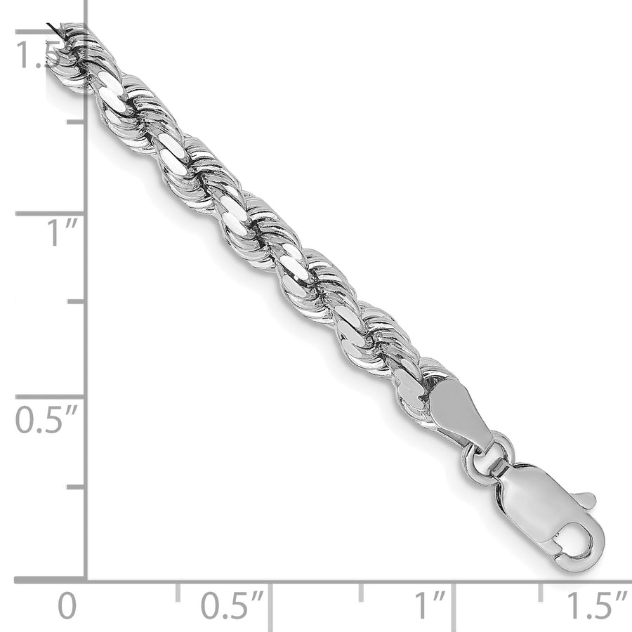 Pulsera de Cuerda con Corte Diamante de Oro Blanco de 14k – 8 Pulgadas y 4.25 mm con Broche Langosta