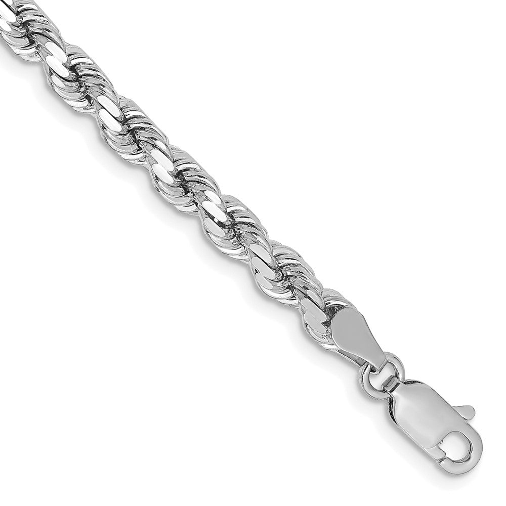 14k White Gold Diamond Cut Rope Bracelet – 8 Inches, 4.25mm with Lobster Clasp