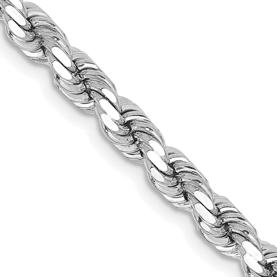 Cadena de Cuerda Corte Diamante en Oro Blanco de 14K – 4.25 mm, 26 Pulgadas, con Broche Langosta