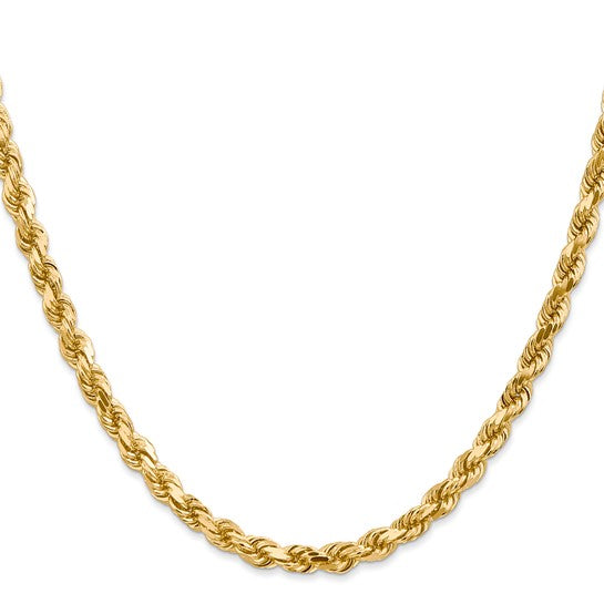 Cadena de Oro Amarillo de 14K — 26 pulgadas, 4.5 mm, Estilo Cuerda con Corte Diamante y Cierre de Langosta