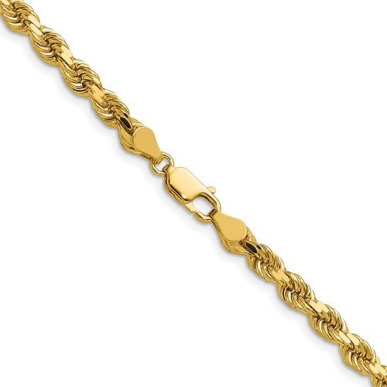Cadena de Cuerda de 14K, 16 Pulgadas, 4.5 mm, Corte Diamante, con Cierre de Langosta