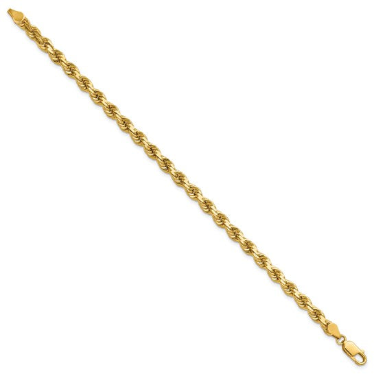 Cadena de Oro Amarillo de 14K, 7 pulgadas, 4.5 mm, Cuerda con Corte Diamante y Cierre de Langosta