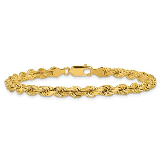 Cadena de Oro Amarillo de 14K, 7 pulgadas, 4.5 mm, Cuerda con Corte Diamante y Cierre de Langosta