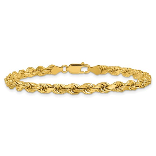 Cadena de Oro Amarillo de 14K, 7 pulgadas, 4.5 mm, Cuerda con Corte Diamante y Cierre de Langosta