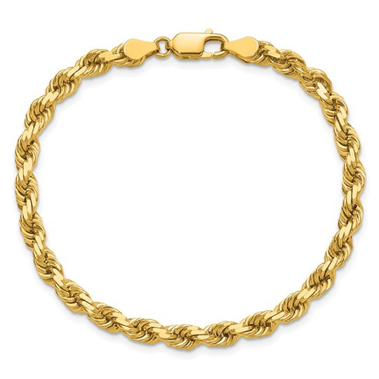 Cadena de Oro Amarillo de 14K, 8 pulgadas, 4.5 mm, Corte Diamante con Cierre de Langosta