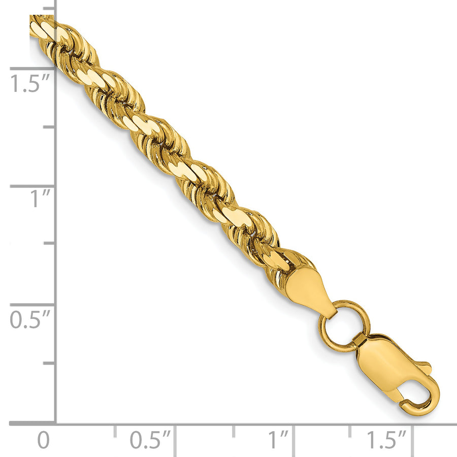 Cadena de Oro Amarillo de 14K, 8 pulgadas, 4.5 mm, Corte Diamante con Cierre de Langosta