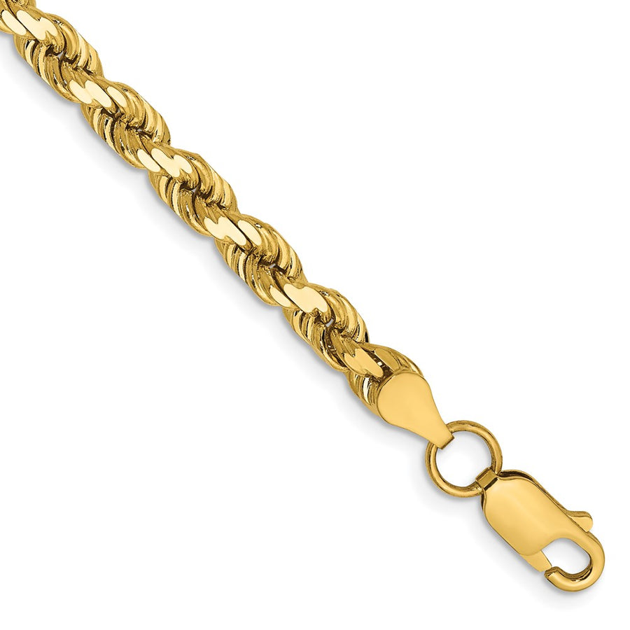 Cadena de Oro Amarillo de 14K, 7 pulgadas, 4.5 mm, Cuerda con Corte Diamante y Cierre de Langosta