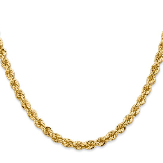 Cadena de Oro 14K de 28 Pulgadas y 5mm de Grosor Tipo Cuerda con Cierre de Langosta