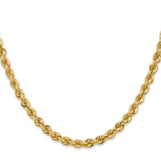 Cadena de Oro 14K de 30 Pulgadas y 5mm de Grosor Tipo Cuerda con Cierre de Langosta