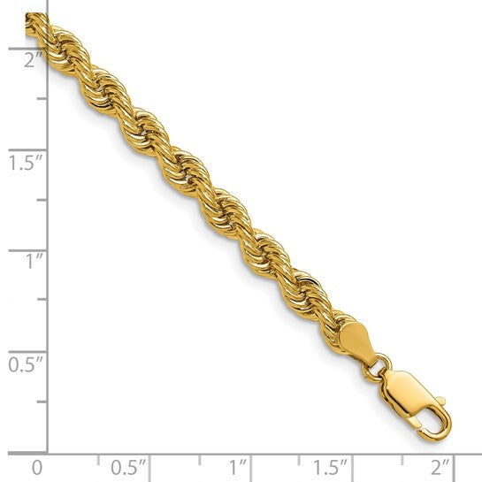 Cadena de Cuerda Regular en Oro Amarillo de 14K, 20 Pulgadas, 5 mm con Broche de Langosta