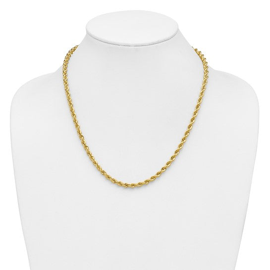 14K Yellow Gold Regular Rope Chain, 20 Inches, 5 mm with Lobster Clasp