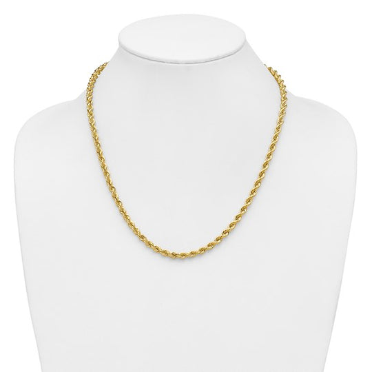 14K Yellow Gold Regular Rope Chain, 20 Inches, 5 mm with Lobster Clasp