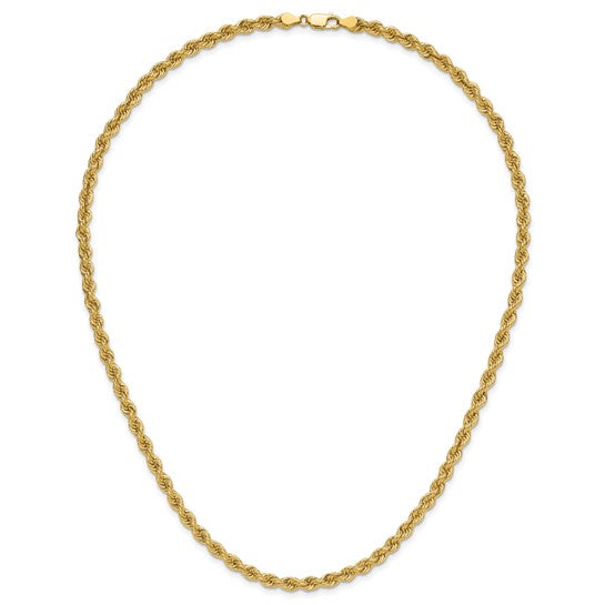 14K Yellow Gold Regular Rope Chain, 20 Inches, 5 mm with Lobster Clasp
