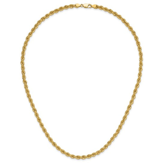 14K Yellow Gold Regular Rope Chain, 20 Inches, 5 mm with Lobster Clasp