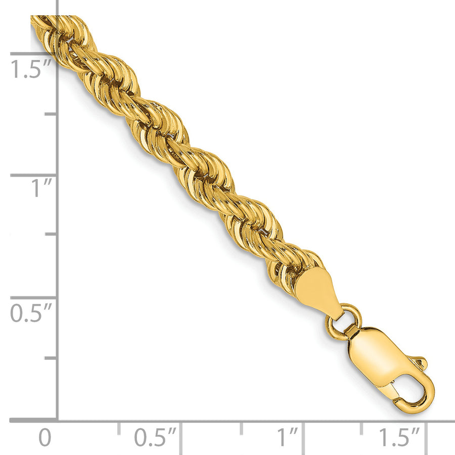 Pulsera de Cuerda en Oro Amarillo de 14K, 5 mm, con Cierre de Langosta