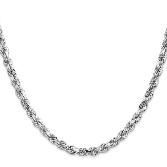 Cadena de Oro Blanco 14K de 26 Pulgadas, 4.5mm, Rope con Corte Diamante y Cierre de Langosta