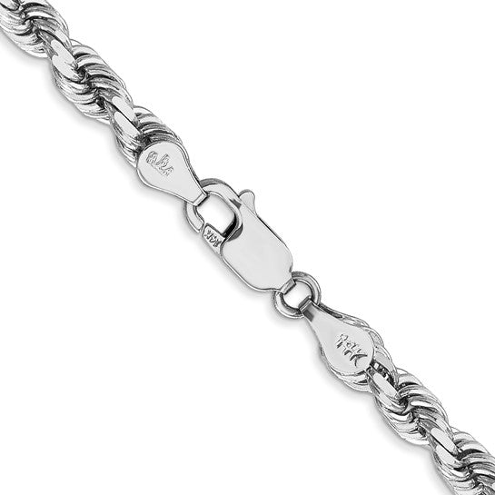 Cadena de Oro Blanco de 14K, 20 pulgadas, 4.5mm, Rope con Corte Diamante y Cierre de Langosta