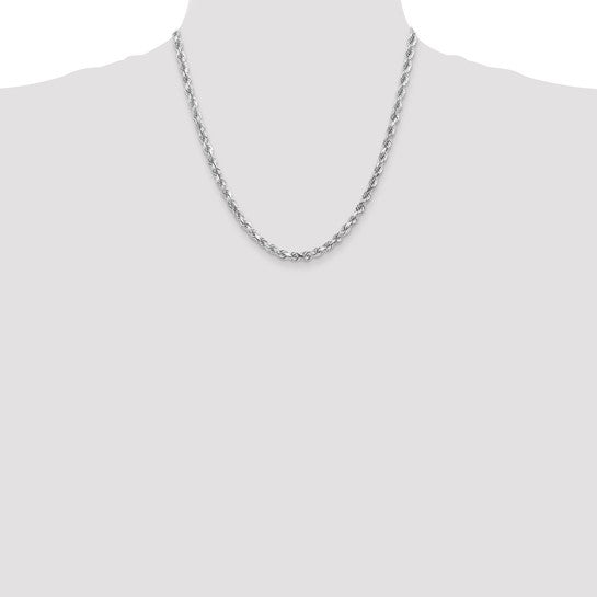 Cadena de Oro Blanco de 14K, 20 pulgadas, 4.5mm, Rope con Corte Diamante y Cierre de Langosta