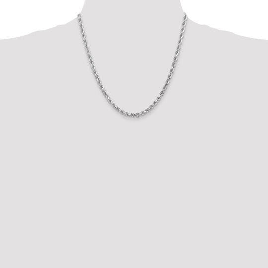 Cadena de Oro Blanco de 14K, 20 pulgadas, 4.5mm, Rope con Corte Diamante y Cierre de Langosta