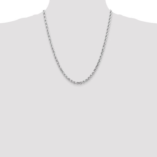 Cadena de Cuerda con Corte Diamantado de 14k Oro Blanco, 22 pulgadas, 4.5 mm con Cierre de Langosta