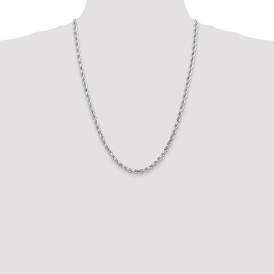 14K White Gold Rope Chain, 24 Inches, 4.5 mm with Lobster Clasp and Diamond-Cut Finish