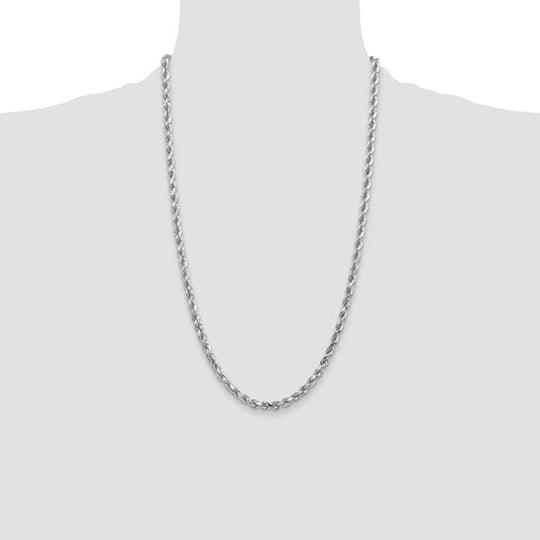 Cadena de Oro Blanco 14K de 26 Pulgadas, 4.5mm, Rope con Corte Diamante y Cierre de Langosta