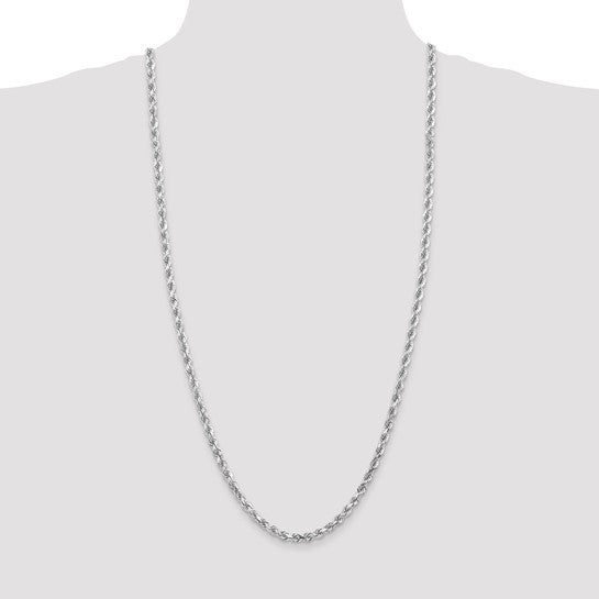 Cadena de Cuerda de Oro Blanco de 14k de 4.5mm con Corte Diamante y Cierre de Langosta (30 pulgadas)