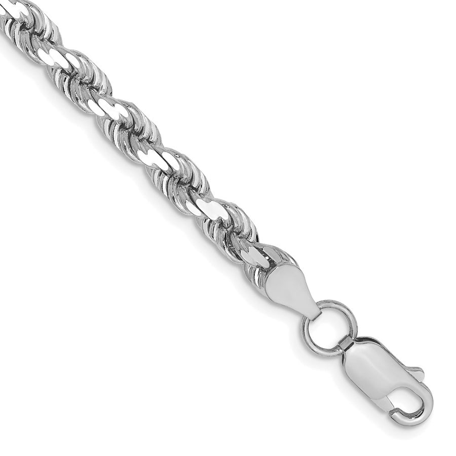 Pulsera de Cuerda Corte Diamante en Oro Blanco de 14K – 4.5 mm, 8 Pulgadas, con Broche Langosta