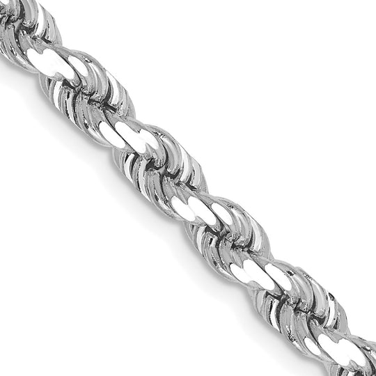 Cadena de Oro Blanco de 14K, 20 pulgadas, 4.5mm, Rope con Corte Diamante y Cierre de Langosta