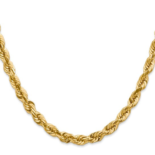14K Yellow Gold 16 Inch 5.5mm Diamond Cut Rope Chain with Lobster Clasp (Elegant)