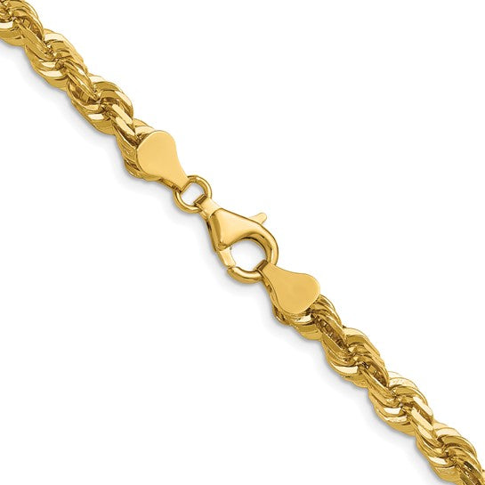 14K Yellow Gold 16 Inch 5.5mm Diamond Cut Rope Chain with Lobster Clasp (Elegant)