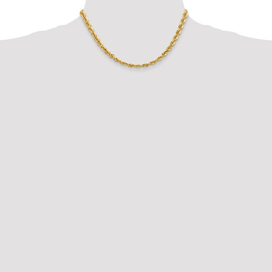 14K Yellow Gold 16 Inch 5.5mm Diamond Cut Rope Chain with Lobster Clasp (Elegant)