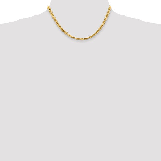 Cadena de Oro Amarillo de 14K, 16 Pulgadas, 5.5 mm, Estilo Cuerda con Corte Diamante y Cierre de Langosta (Elegante)
