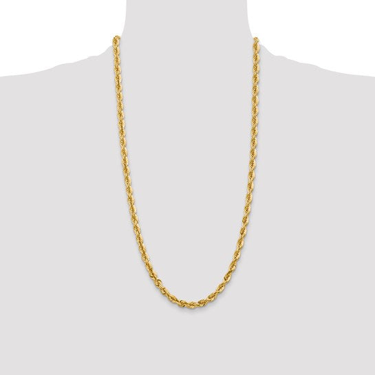 Cadena de Cuerda de Oro Amarillo de 14K – 28 pulgadas y 5.5 mm con Cierre Fancy Tipo Langosta