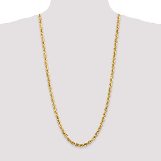 Cadena de Cuerda de Oro Amarillo de 14K, 30 pulgadas, 5.5 mm con Cierre de Langosta Elegante y Cortado en Diamante