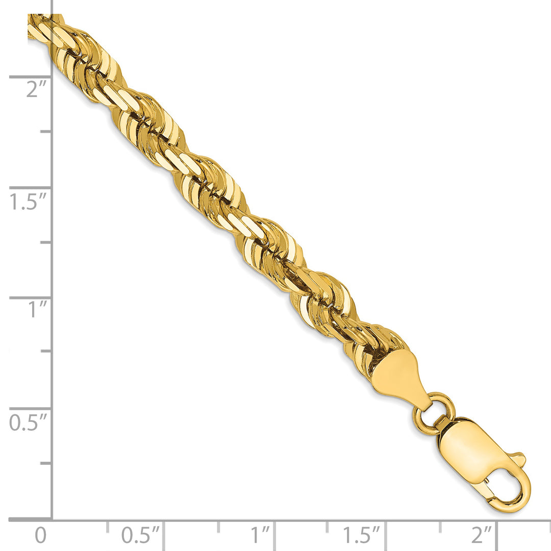 Tobillera/Pulsera de Oro Amarillo de 14K — 9 pulgadas, 5.5 mm, Estilo Cuerda con Corte Diamante y Cierre de Langosta Decorativo