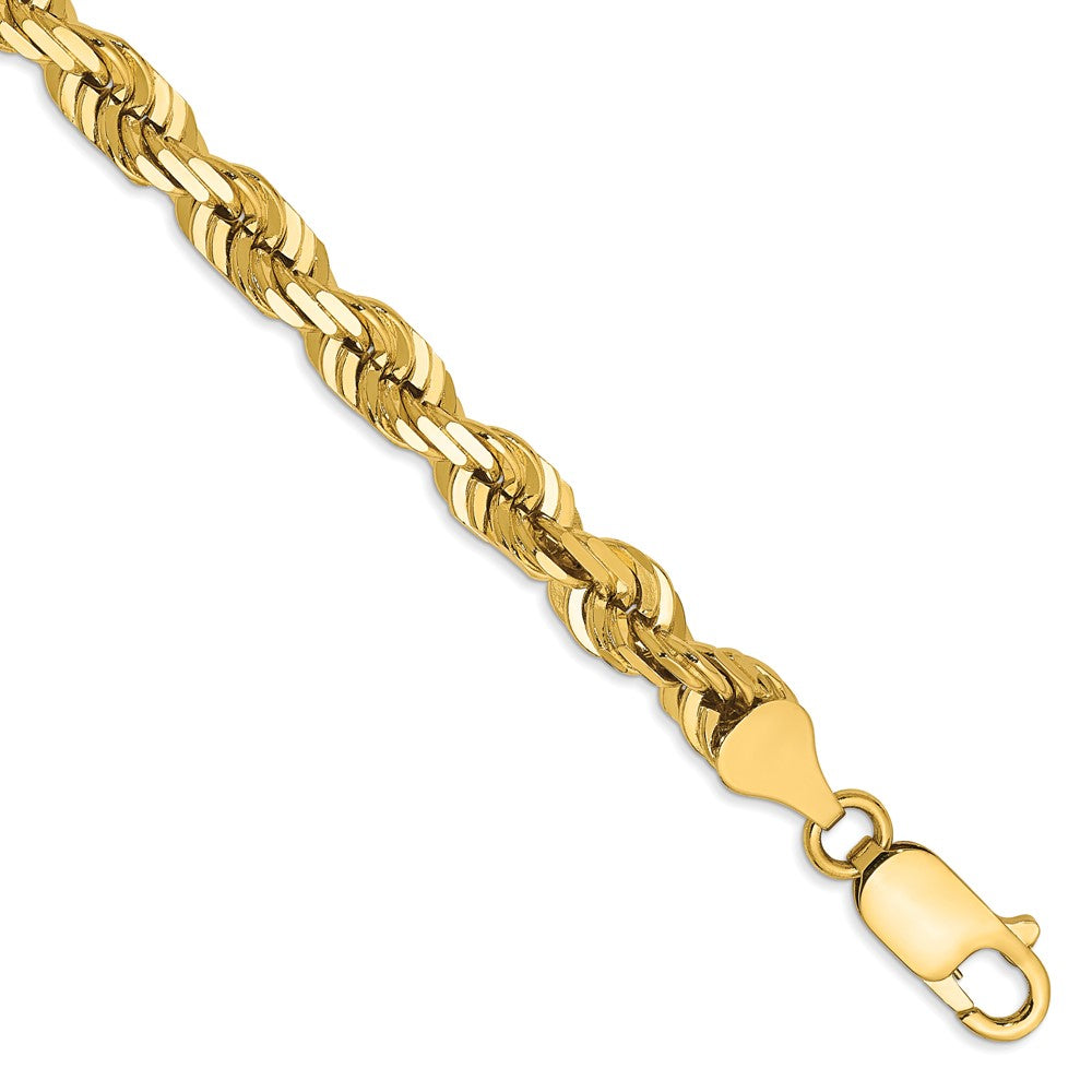 Tobillera/Pulsera de Oro Amarillo de 14K — 9 pulgadas, 5.5 mm, Estilo Cuerda con Corte Diamante y Cierre de Langosta Decorativo