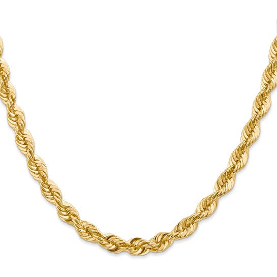 Cadena de Oro Amarillo de 14K – 20 pulgadas, 6 mm, Cuerda Regular con Cierre de Langosta