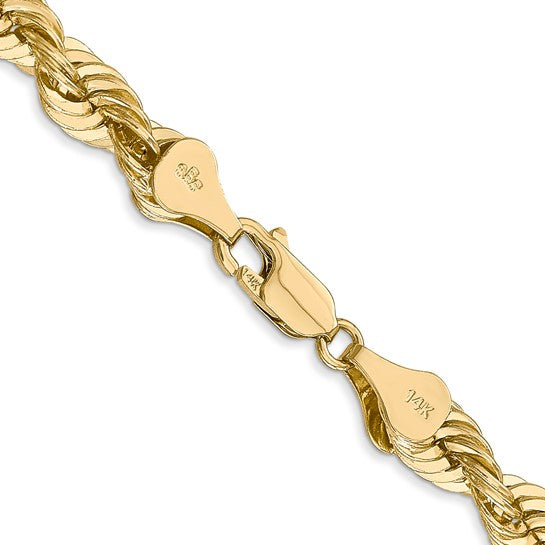 14K Yellow Gold Regular Rope Chain, 24 Inches, 6 mm with Lobster Clasp