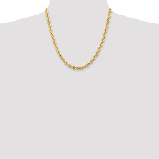 Cadena de Oro Amarillo de 14K – 20 pulgadas, 6 mm, Cuerda Regular con Cierre de Langosta