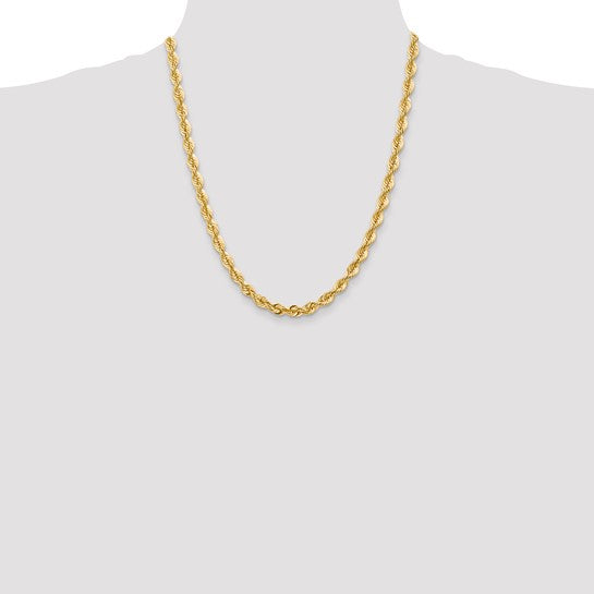 Cadena de Oro Amarillo de 14K, 22 pulgadas, 6 mm, Cuerda con Cierre de Langosta