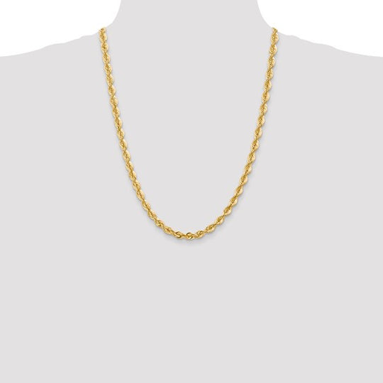 14K Yellow Gold Regular Rope Chain, 24 Inches, 6 mm with Lobster Clasp