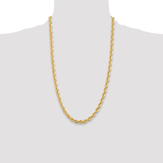 Cadena de Cuerda en Oro Blanco de 14K, 26 Pulgadas, 2 mm con Corte Diamante y Cierre de Langosta