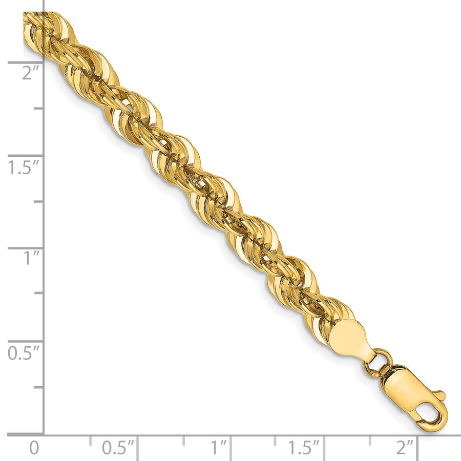 Cadena de 14K de 8 Pulgadas y 6 mm con Diseño de Cuerda Regular y Cierre de Langosta