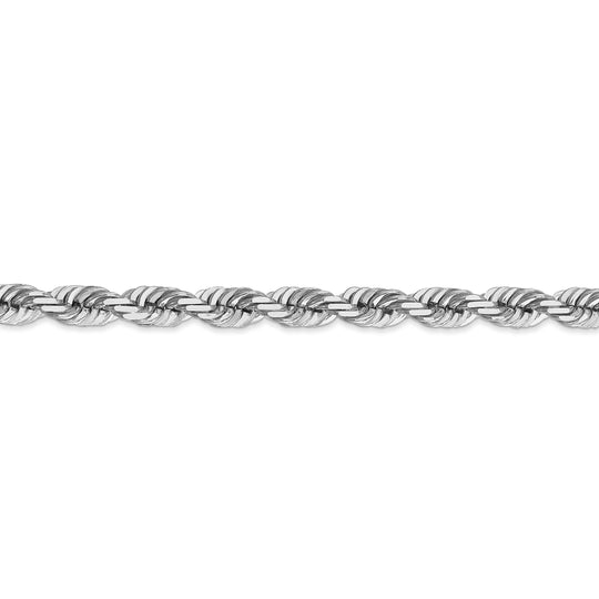Cadena de Cuerda en Oro Blanco de 14K, 22 pulgadas, 5.5 mm, Corte Diamante, con Cierre de Langosta