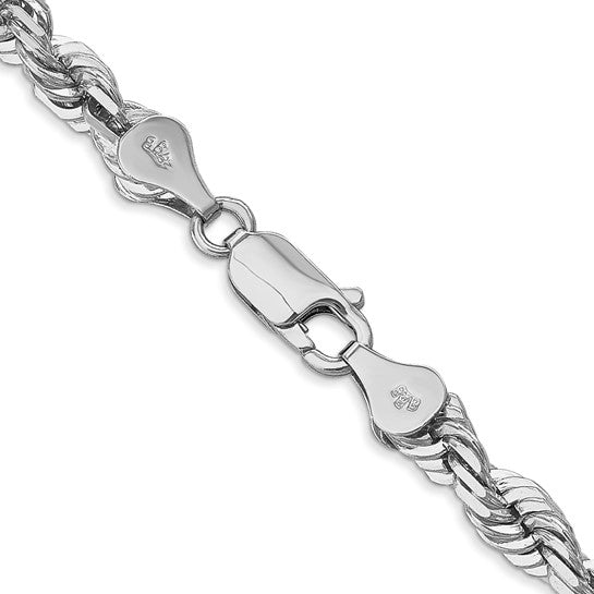 Cadena de Cuerda con Corte Diamantado en Oro Blanco de 14K, 30 Pulgadas, 5.5 mm con Cierre Tipo Langosta