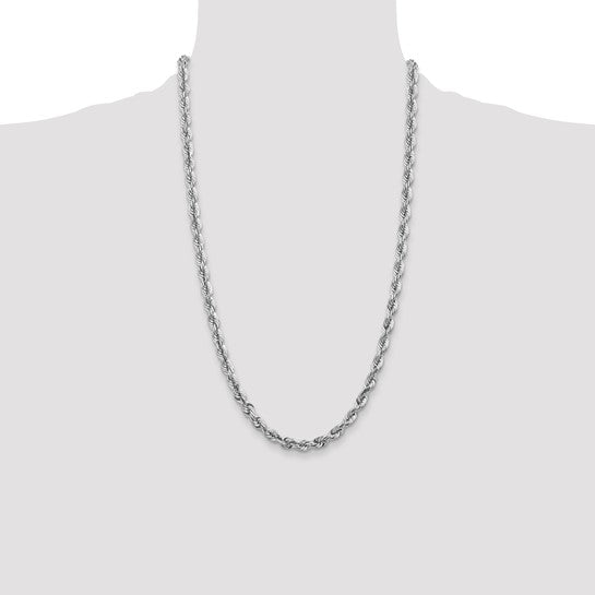 Cadena de Cuerda de Oro Blanco de 14K – 26 Pulgadas, 5.5 mm con Cierre Langosta