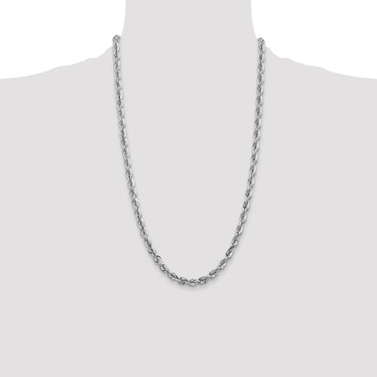 Cadena de Cuerda de Oro Blanco de 14K – 26 Pulgadas, 5.5 mm con Cierre Langosta