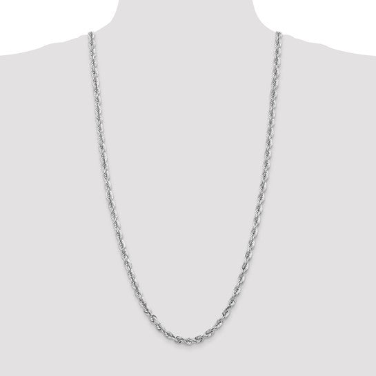 Cadena de Cuerda con Corte Diamantado en Oro Blanco de 14K, 30 Pulgadas, 5.5 mm con Cierre Tipo Langosta