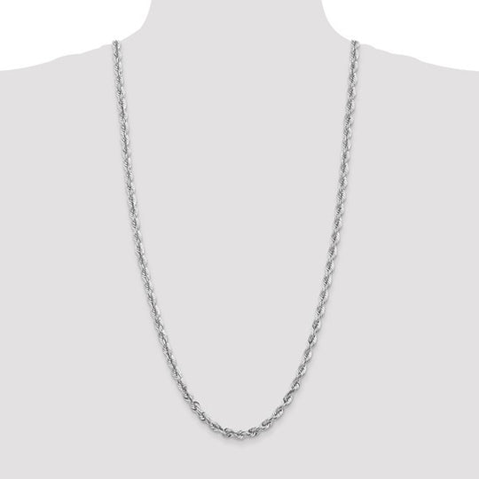 Cadena de Cuerda con Corte Diamantado en Oro Blanco de 14K, 30 Pulgadas, 5.5 mm con Cierre Tipo Langosta